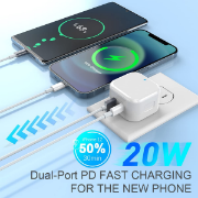 Picture of High-Speed Dual Port USB-C & A Adapter with 20W Output for iPhone 13 Series, iPhone 12 Series, Pixel 5, Samsung S8 & Above